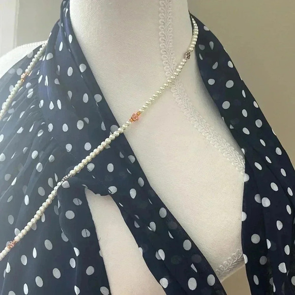 [L]Ryu Anthropologie Polka Dot Navy Blue  Whirled Tour Dress adjustable Neck Tie - Picture 5 of 16